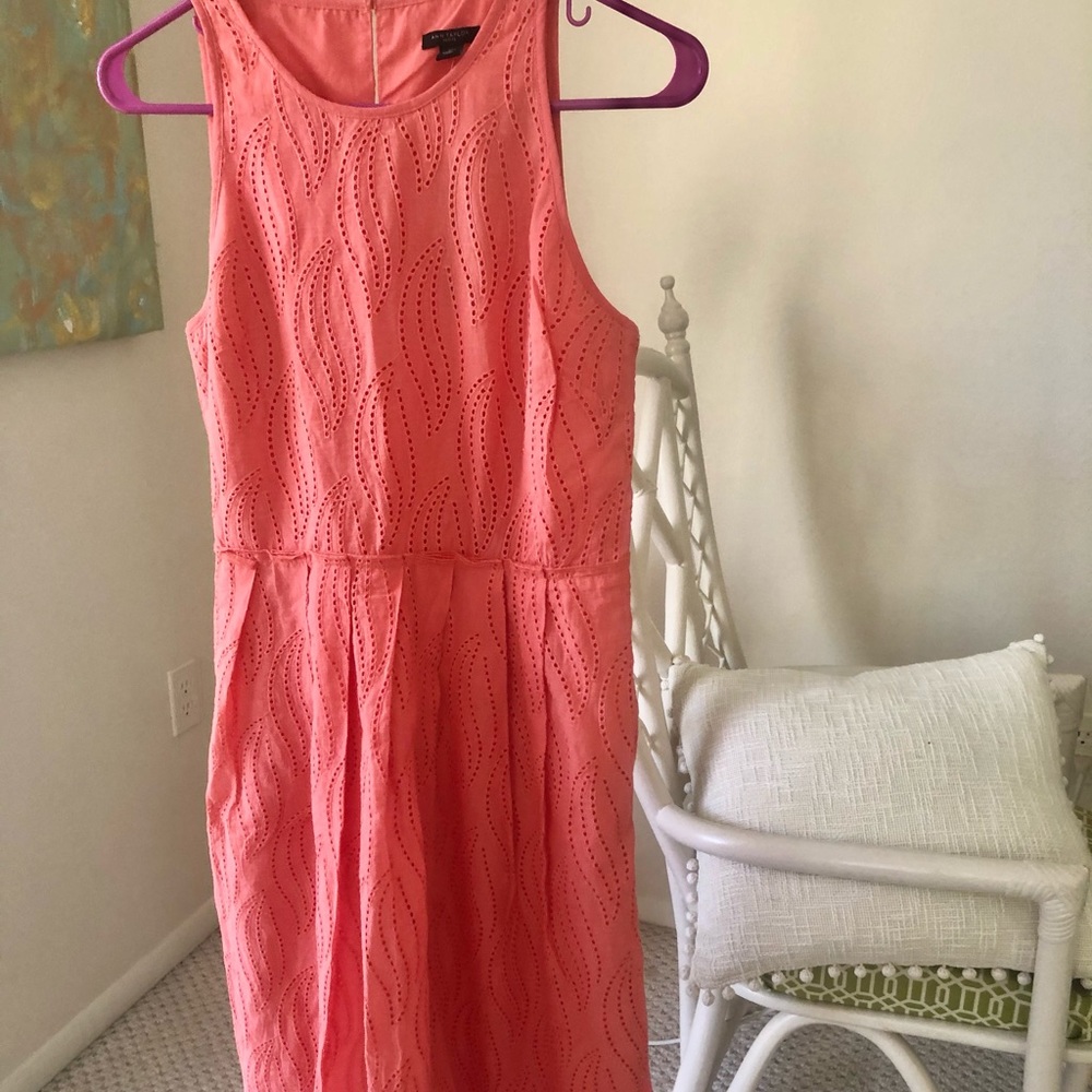 Ann Taylor coral eyelet midi dress